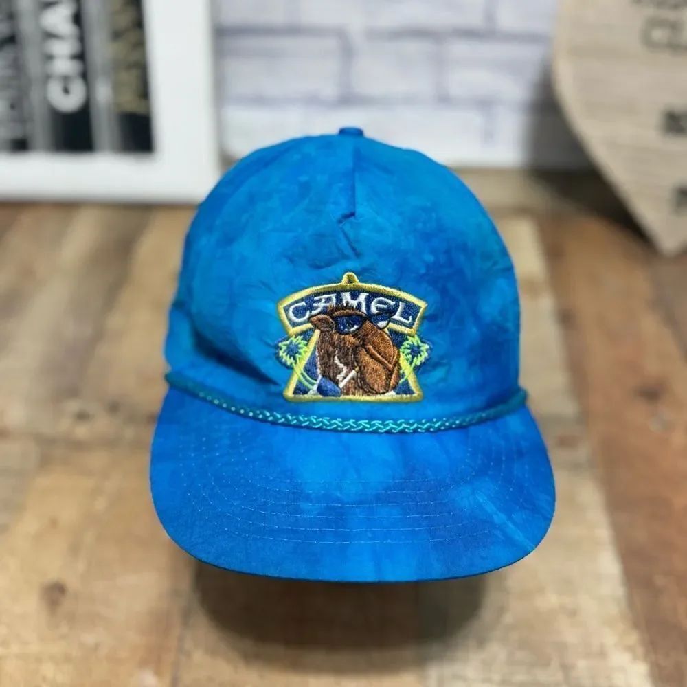 VINTAGE Camel Hat Cap Snap Back Blue Joe Camel Cigarette Baseball Mens 90s